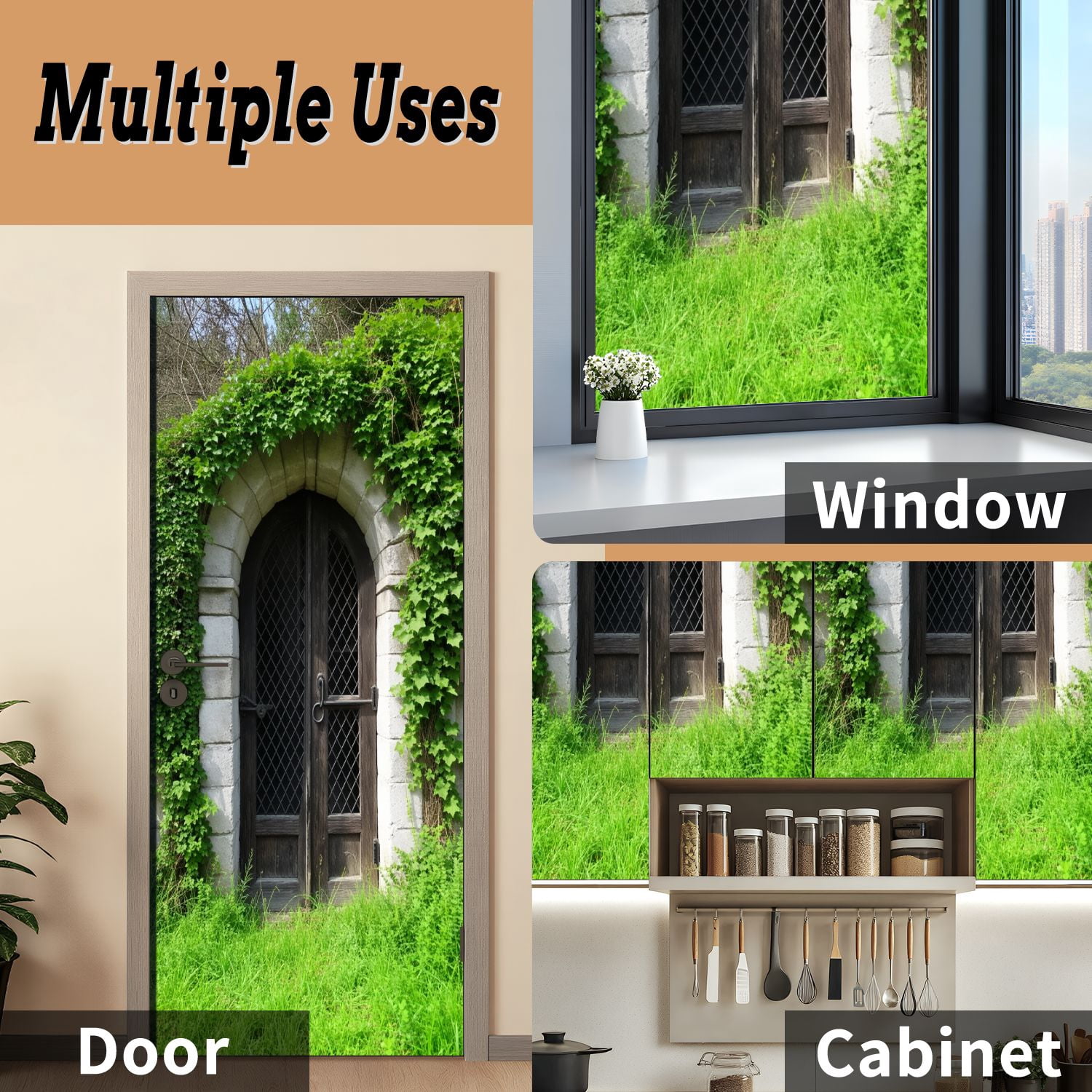 Self Adhesive Vinyl Refrigerator Wrap Set Door wine cellar Door Mural Removable Fridge Sticker Peel and Stick&nbsp;Full Door Cover Decal Kitchen Bar Decor