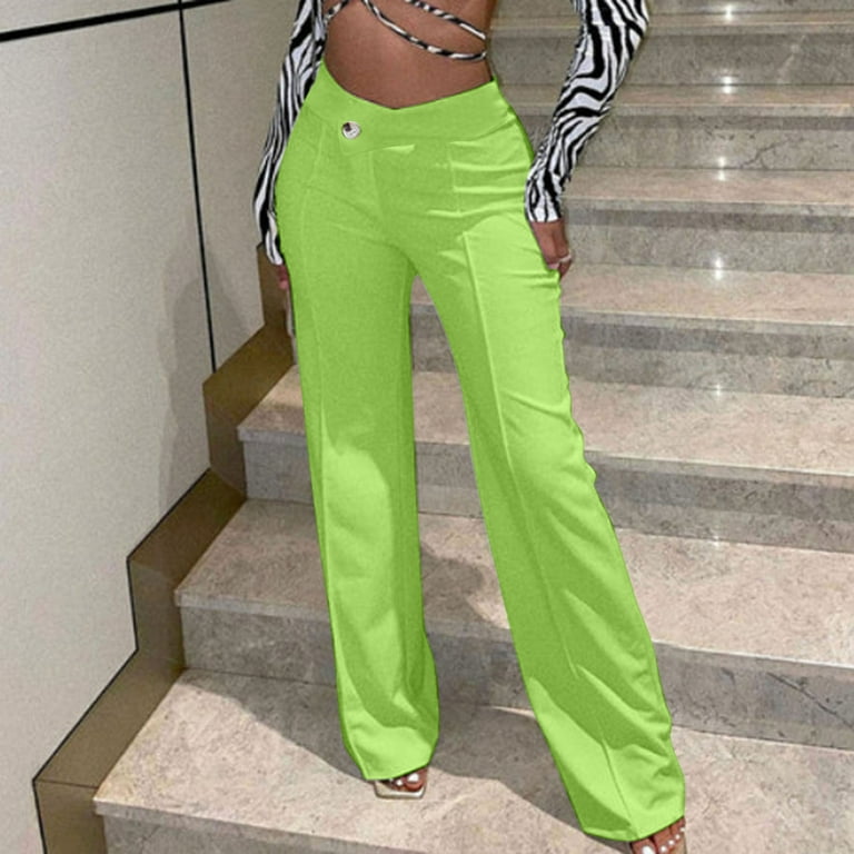 CZHJS Women's Solid Color Pants Clearance Fashion High Waist Wide Leg Beach  Trousers Baggy Slacks Comfy 2023 Summer Trousers Light Weight Fit Long  Palazzo Pants Green S 