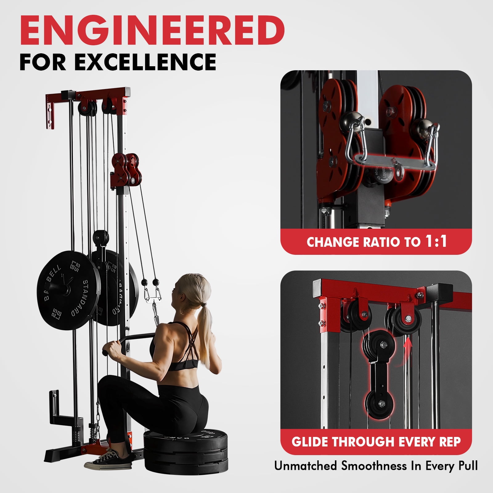 Mikolo Cable Crossover Machine, Lat Pull Down Machine, Wall Mounted Pulley Tower functional trainer with Adjustable 26 Positions Dual Pulley System, Lat Pulldown Cable Training for Home Gym Fitness