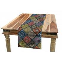 Mandala Table Runner, Checkered Rectangles Pattern Various Oriental Inspired Motifs Culture, Dining Room Kitchen Rectangular Runner, 3 Sizes, by Ambesonne