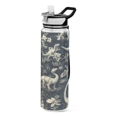 

Sports Water Bottle 1000ML Tritan Food Grade Clear Water Bottle Fitness Outdoor Sports Bike Black and White Dinosaur