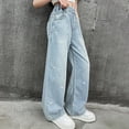 thumbnail image 6 of NOLDARES Girls Baggy Jeans Wide Leg Jeans Elastic Waist Casual Denim Pants Kids Clothes,6-14 Years(Blue,5-6 Years), 6 of 8