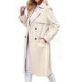 thumbnail image 2 of Double Breasted Women Solid Color Casual Long Trench Coat with Belt, 2 of 6