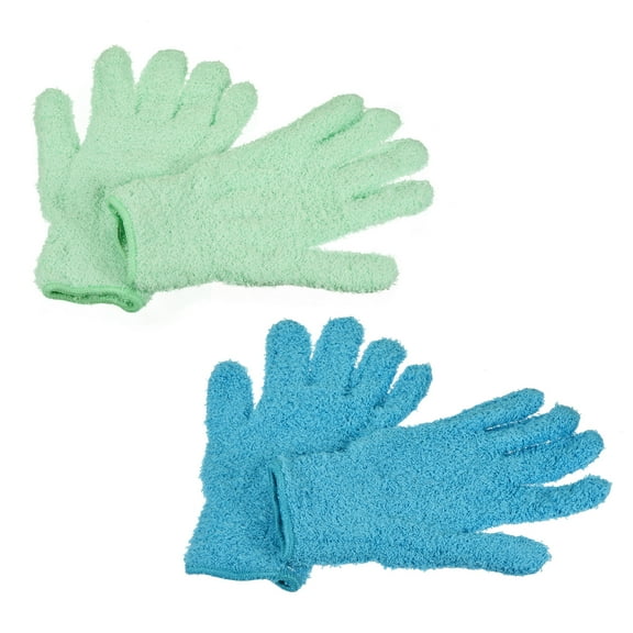 Uxcell Dusting Cleaning Gloves Microfiber Mittens, Blue Mint Green 2 Pairs