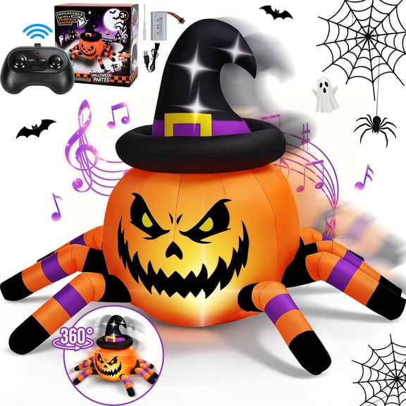 Firstness 2.6ft Remote Control Halloween Inflatable with Music Lights,Pumpkin Spider Car Blow ups Rc Car,Indoor Outdoor Decorations