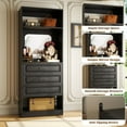 thumbnail image 3 of Homieasy 25" Freestanding Closet System with 3 Drawers & Mirror, Walk-in Wardrobe Closet with Open Storage Shelves, Sturdy Wood Heavy Duty Closet Tower for Small Space, 25"W x 15.7"D x 79.7H, Black, 3 of 11