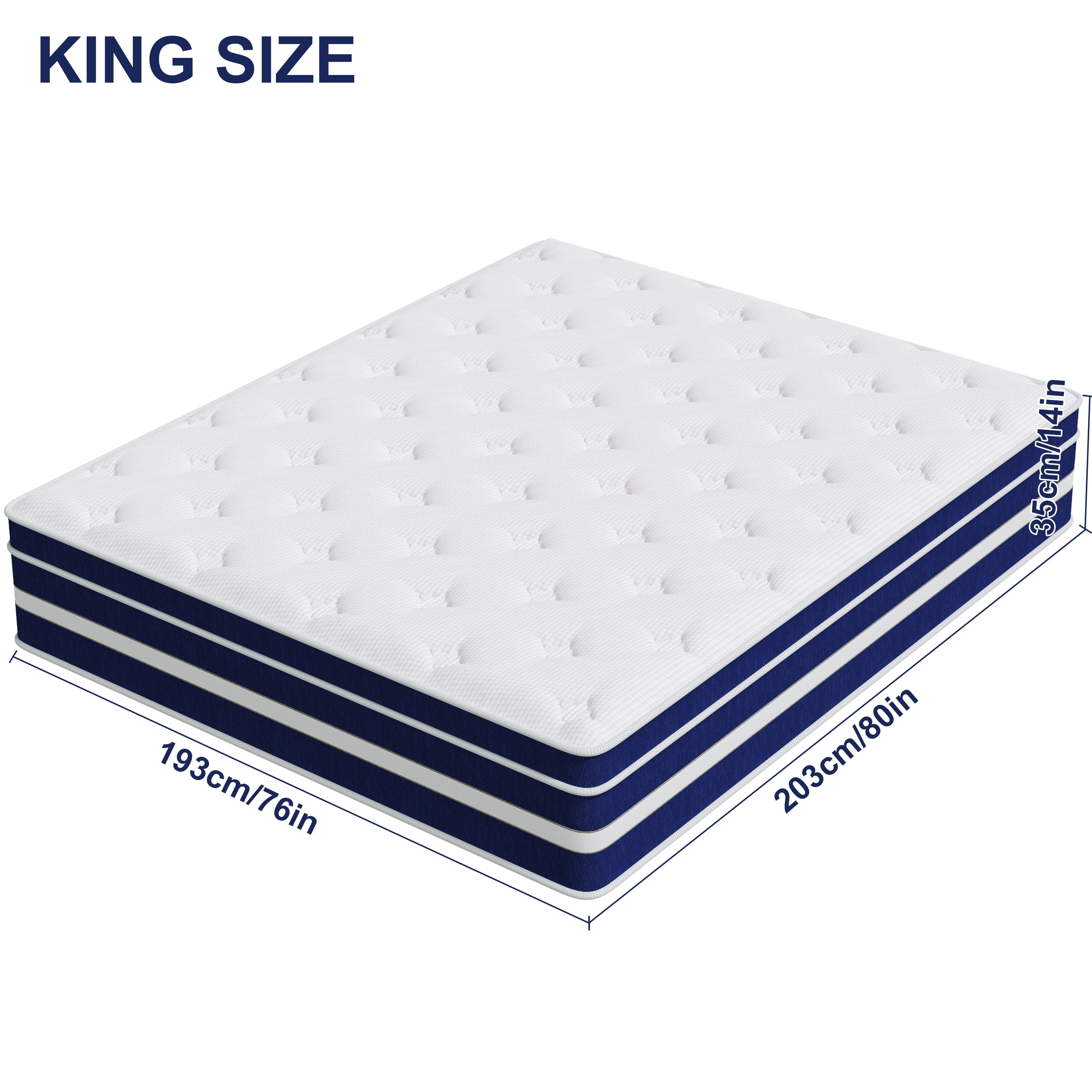 GUUKIN 14 inch King Mattress, Memory Foam & Spring Hybrid Medium Comfort King Size in a Box,Adult