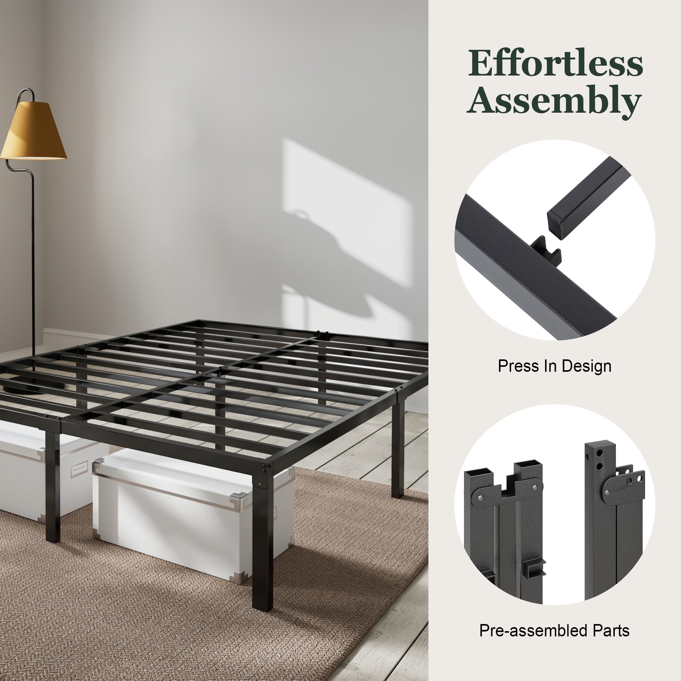 Amolife Heavy Duty Queen Size 14'' Metal Platform Bed Frame with Ample Under-bed Storage Space, Black