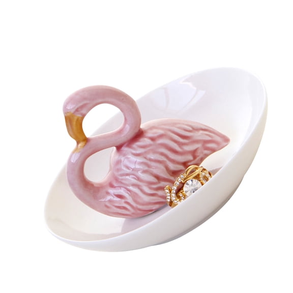 MLINS Flamingo Jewelry Dish Ceramics Trinket Tray Jewelry Display Plate Jewelry Storage Plate for Home Shop