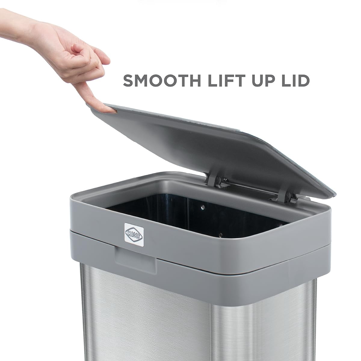 Clorox Trash Can, 13 Gal Stainless Steel Kitchen Garbage Bin with Wide Step Pedal, Silver