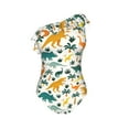 thumbnail image 4 of Yiaed Dinosaurs and Tropical Leaves Print Women One Piece Swimsuits Tummy Control One Shoulder Bathing Suits Pattern Ruffle Swimwear-Medium, 4 of 8