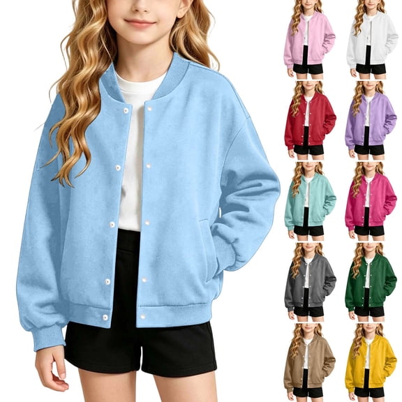 YUANxueke Boys Girls Fleece Lined Varsity Jackets Fashion Button Down Warm Baseball Jackets with Pockets,Brown,4-5 Years