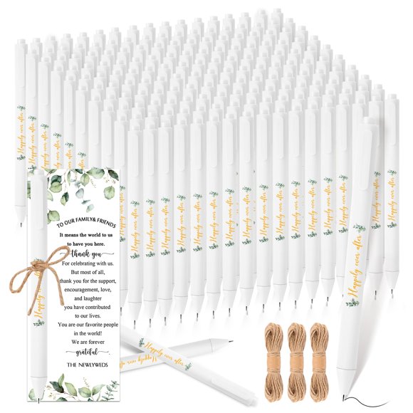 Tenceur 150 Sets Wedding Bridal Shower Pens for Guests with Thank You Cards and Twine Wedding Reception Party Favors Retractable Ballpoint Pens Bulk Black Ink for Proposal Bachel