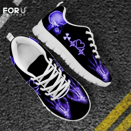 

Summer/Autumn Lace-up Mesh Women Flats Shoes Radiologic Technologist Blue Print Casual Sneakers for Female Zapatos