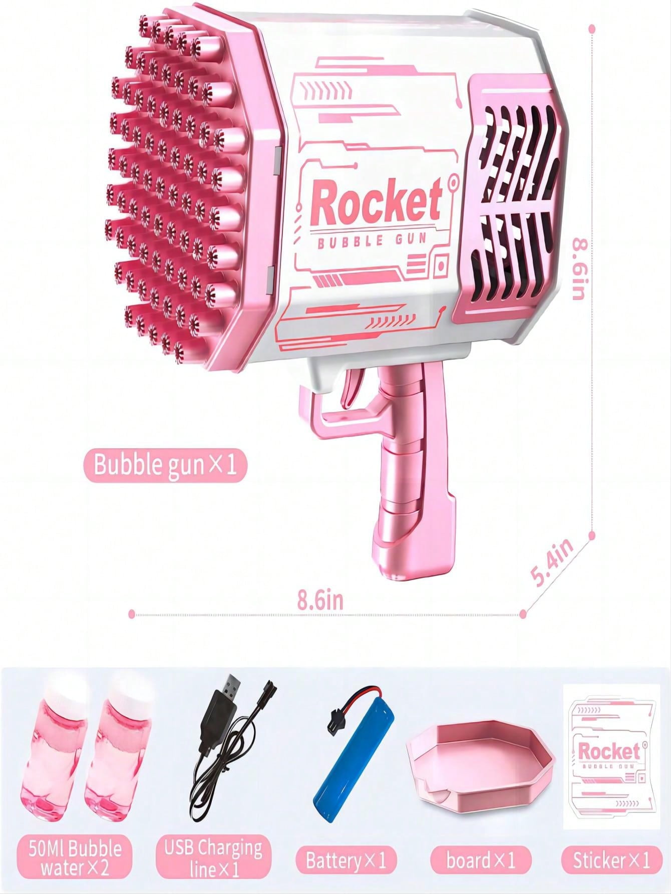 Pistolet à Bulles Gatling - 69 Trous, éclairage LED, 4000+ Bulles/min - Parfait Pour Fêtes D'enfants, Mariages, Extérieur (Rose) - 5
