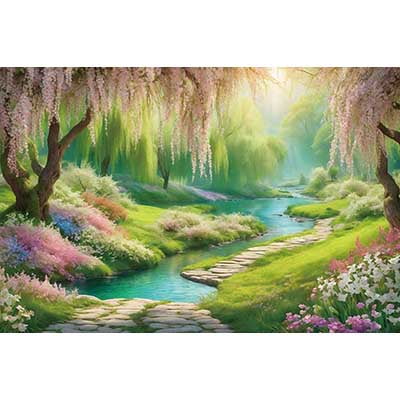 Spring Gard Park Backdrop Gre Tree Pink Cherry Blossom Photography Background Home ration Studio Photo Supplier