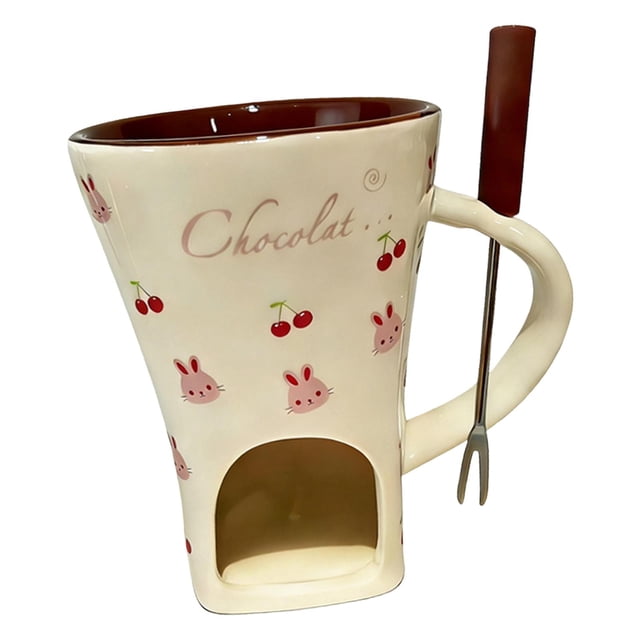 Taza para fondue de chocolate de 130 ml con tenedor para fundir queso. Utensilios de cocina. Blanco