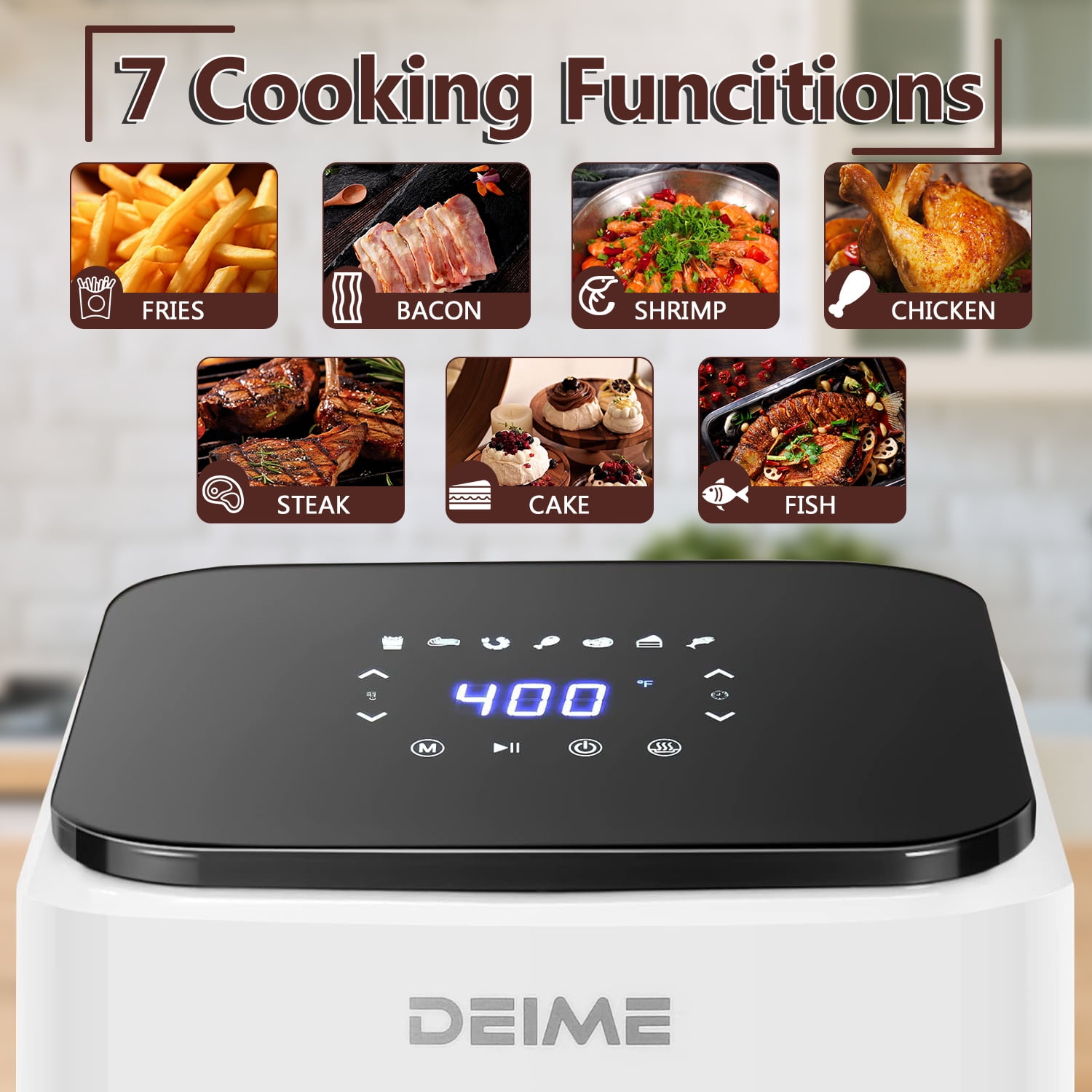 DEIME Air Fryer 4.2 QT Oilless Hot AirFryer 1200W Healthy Cooker Small Oven with 7 Presets, Digital (图5)