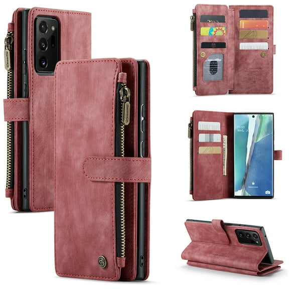 Case for Samsung Galaxy Note 20 Ultra 5G Cover Wallet Durable PU Leather Magnetic Flip Zipper Card Holder - Red