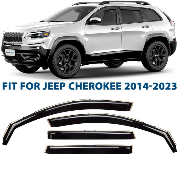 CLIM ART in-Channel Incredibly Durable Rain Guards for Jeep Cherokee 2014-2023, Dark Smoke Car Accessories, Vent Window Visors, Vent Deflector, Original Window Deflectors, 4 pcs - 614031