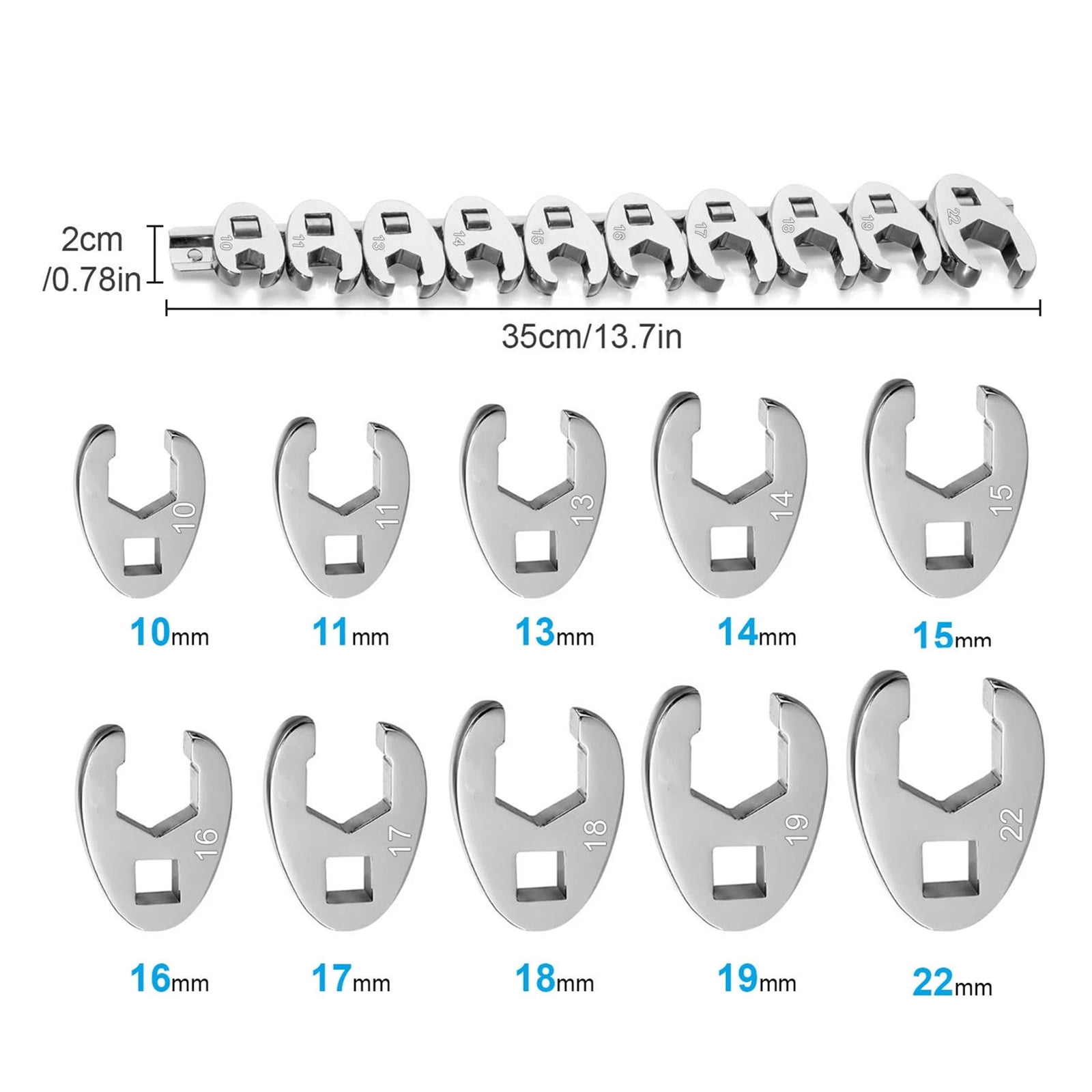 ARCADORA 10Pcs Crowfoot Wrench Set 3/8 Inch Drive Chrome Plated Carbon Steel Slim Profile For Tight Space Automotive Repair