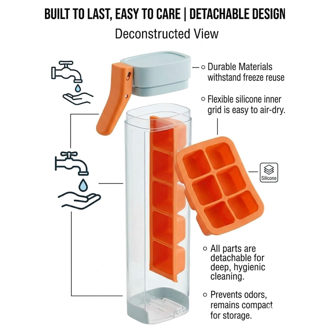 One Glass Ice Maker, Press Ice Tray Mold, Pop Out Cubes Without, Space-Saving Design and Easy Maintenance, Producing 6 Square Ice Cubes Per Tray, Ice Cube Tray Cup for Maker Ice Drink