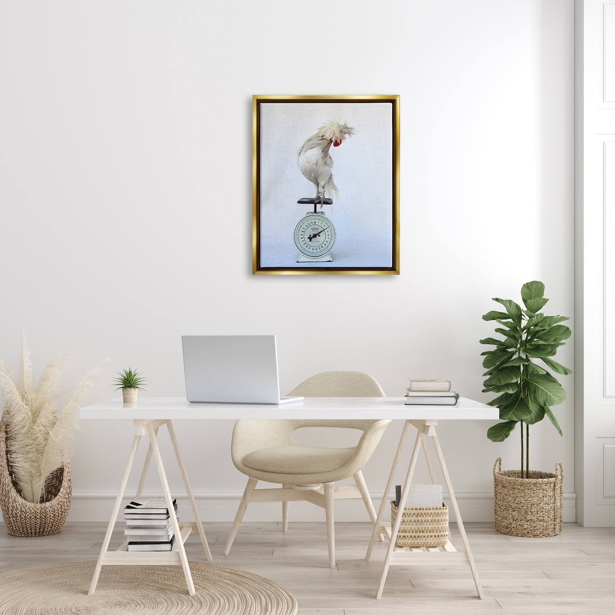 Stupell Industries White Bird Standing Vintage Kitchen Scale Photography Photograph Metallic Gold Floating Framed Canvas Print Wall Art, Design by Tania Soderman