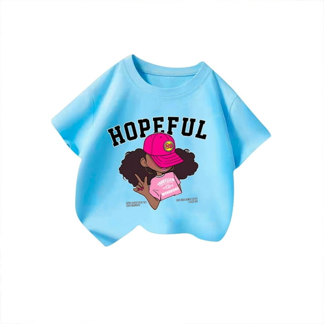 LUOGENLI T-Shirt pour Filles, Mignon Graphique, Col Rond, Manches Courtes, Été, Décontracté, Boho, Maxi, Bleu, 11-12 Ans