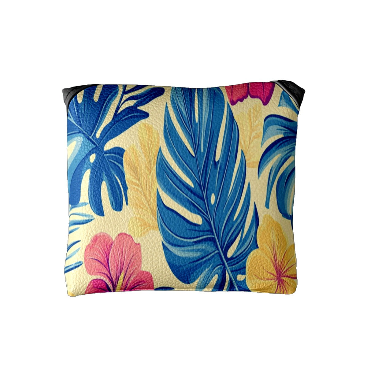 Golf Mallet Putter Cover Premium Leather Waterproof Golf Putter Head Cover with Magnetic Closure Tropical Leaves And Flowers