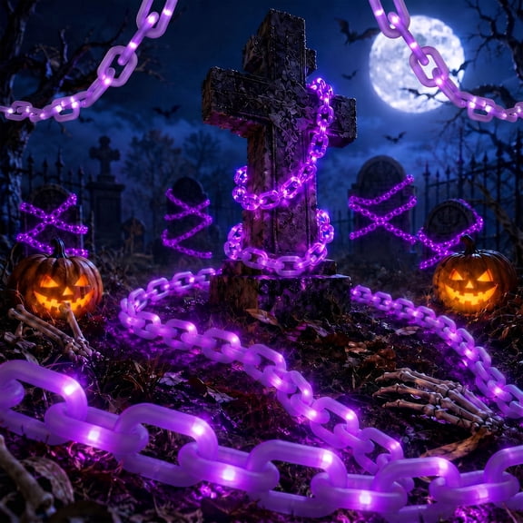DAYBETTER 10FT Halloween Chain Lights, 8 Modes, Purple Lighted Props Chains, Waterproof for Outdoor Party, Creepy Cosplay, Spooky Ornaments