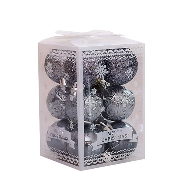 Wosthever 12x adornos de brillo para decoración del hogar bolas de Navidad con bolas de árbol de Navidad de construcción duradera Kits de decoración para fiestas gris