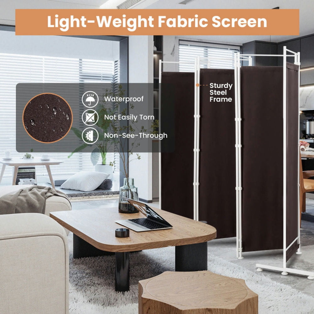 Spaco 6-Panel Room Divider Folding Privacy Screen, Privacy Screen with 7 Large Adjustable Foot Pads and 2 Support Tubes, Room Divider for Indoor as Home, Brown