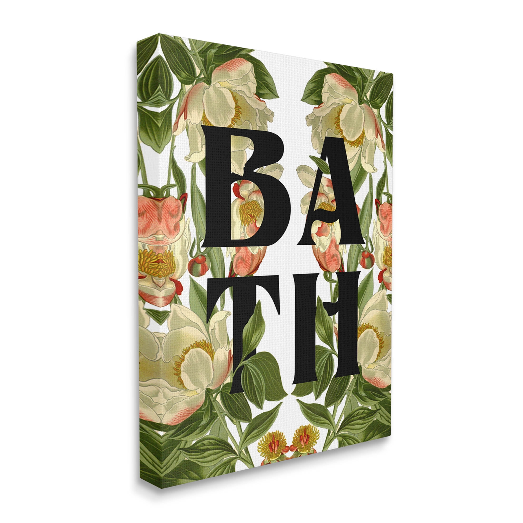 Vintage Bath Flower Blooms Botanical & Floral Graphic Art Gallery Wrapped Canvas Print Wall Art