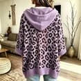 thumbnail image 4 of Yuaguia Women Leopard Print Drawstring Hoodie, Loose Fit Casual Knit Sweatshirt, Fall Winter 3/4 Sleeve Pullover Top for Daily Wear Streetwear, Purple XL, 4 of 5