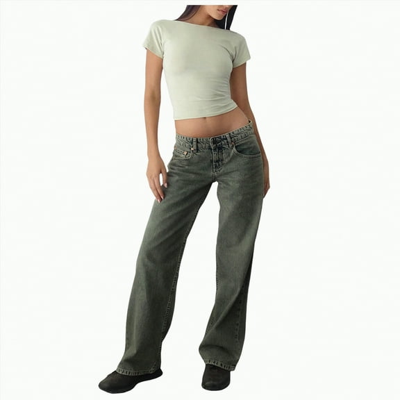 Ccpelsie Straight Leg Jeans Women Baggy Jeans Women High Waist Jeans Women Trousers(Khaki,XS)