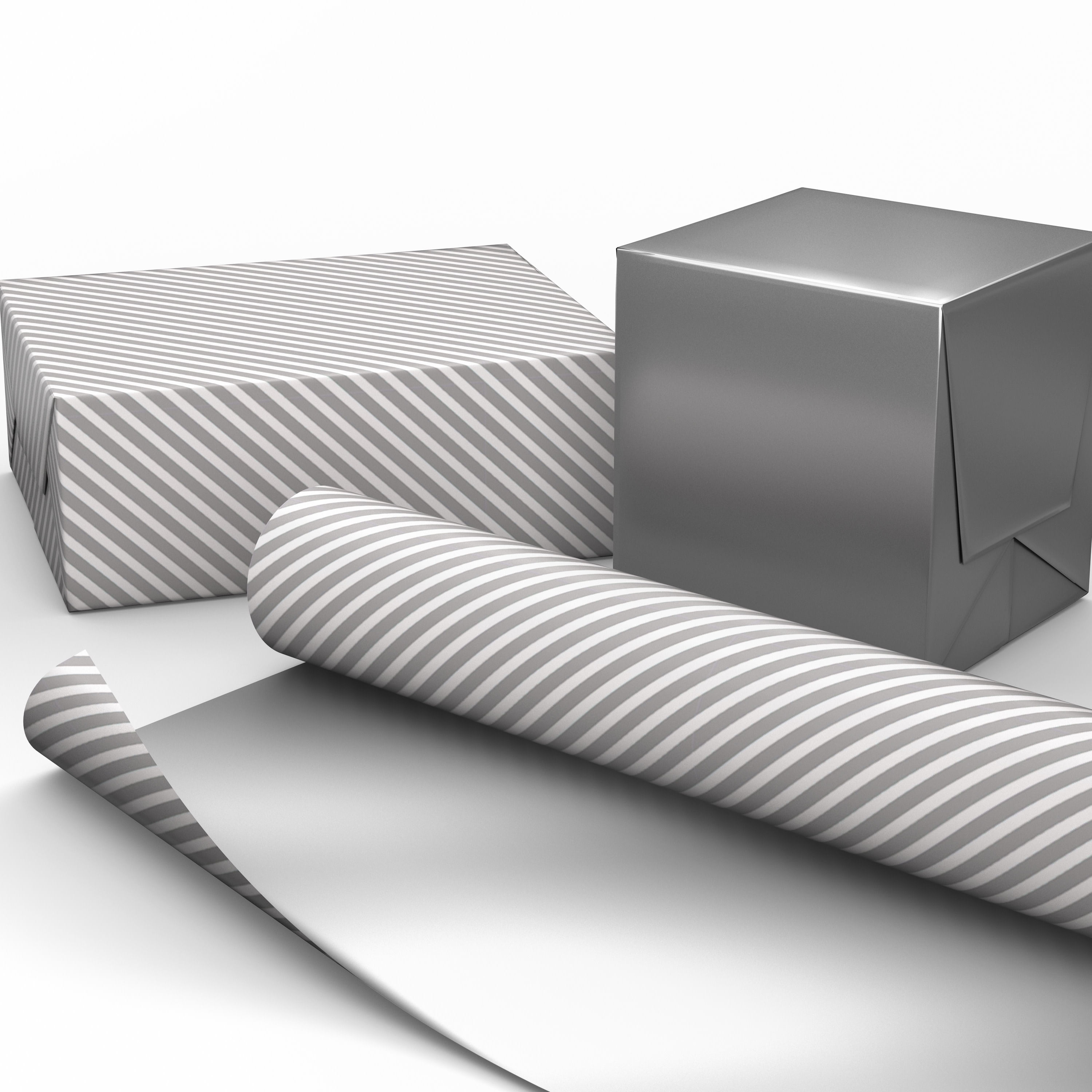 Hallmark Reversible Wrapping Paper Roll (Metallic Silver Solid and Stripes) 20 Sq. ft.