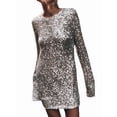 thumbnail image 1 of Robe pour Femmes Grande Taille Découpée Manches Longues Robe Moulante Courte Robe de Cocktail Brillante Argent m, 1 of 7