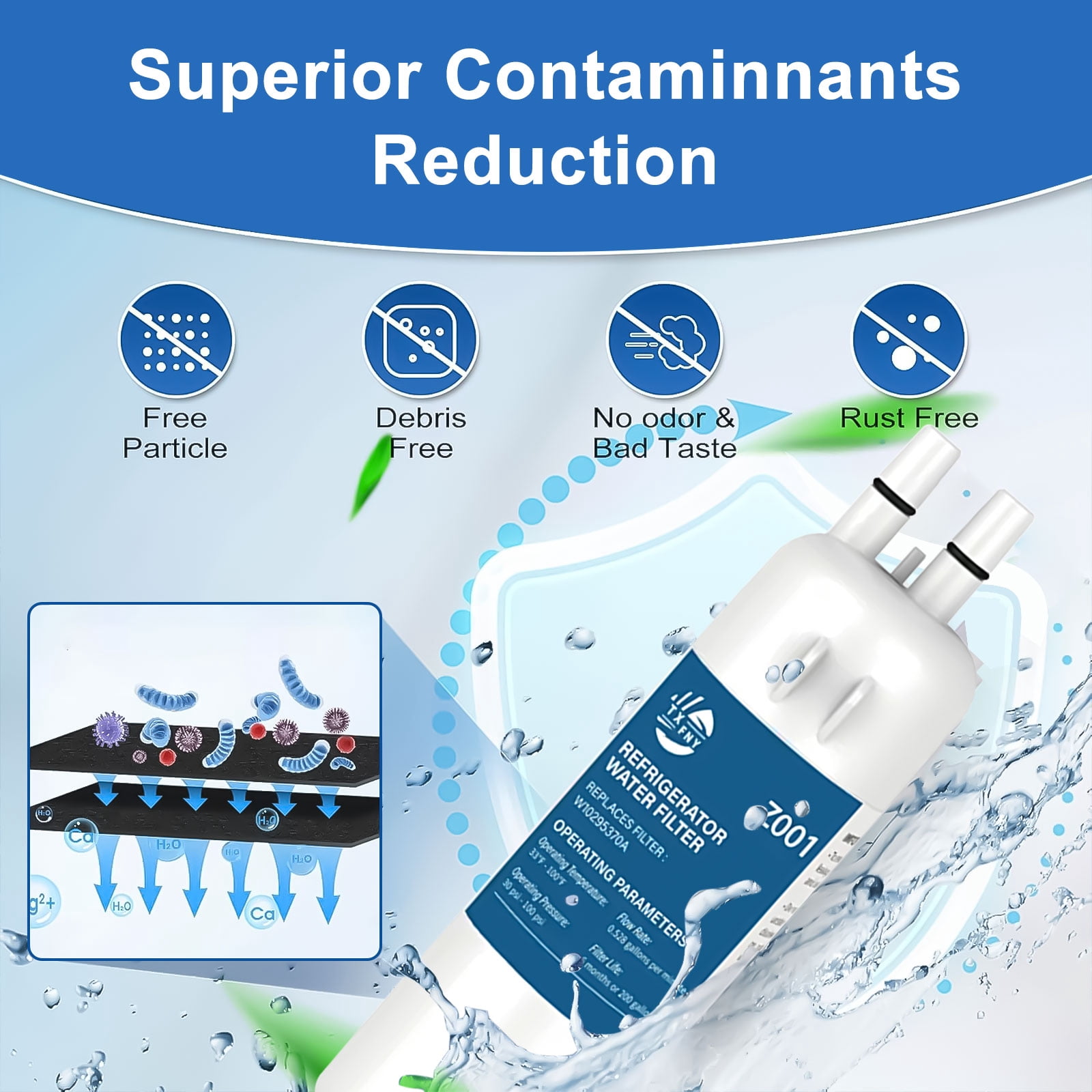 TXFNY EDR1RXD1 Refrigerator Water Filters,Compatible with Whirlpool Refrigerator Water Filter, Compatible with W10295370, EDR1RXD1, P4RFWB, Kenmore 46-9081, Kenmore 46-9930, 2 Pack