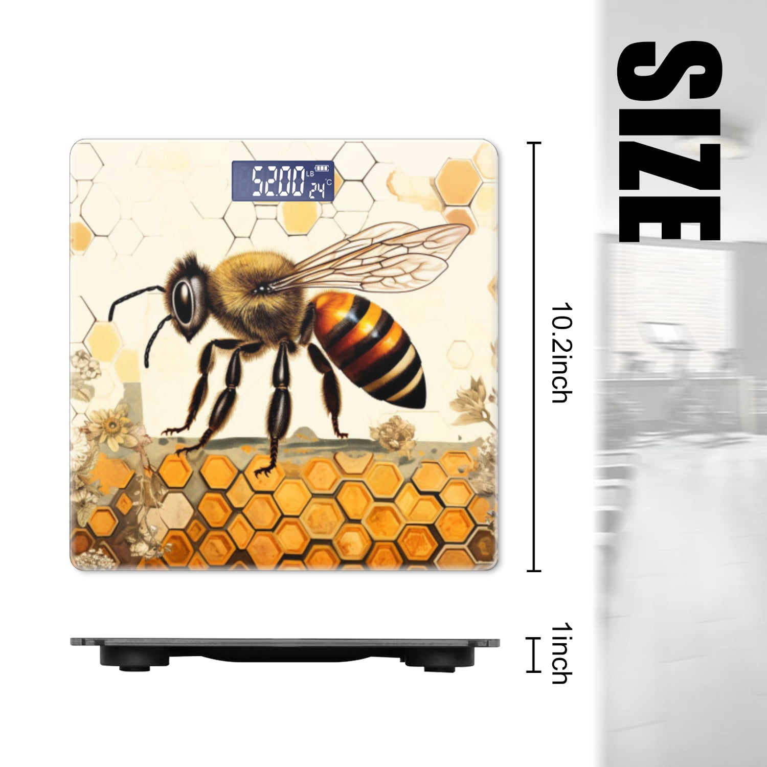 High Precision Body Weight Scale Smart Bathroom Scales with Large LCD Display(400lbs),Decorative for Bedroom-Honey Bee On The Surface Of Empty Beehive
