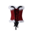 thumbnail image 4 of Christmas Corset Tops Bodysuit Women Vintage Feathers Trim Front Buckle Shapewear Mrs. Claus Costume Bustier, 4 of 7