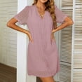 thumbnail image 1 of Robe d'Été pour Femmes 2024 Mode Grande Taille Col en V Manches Courtes Robe en Dentelle Unie 50 % de Réduction!, 1 of 5