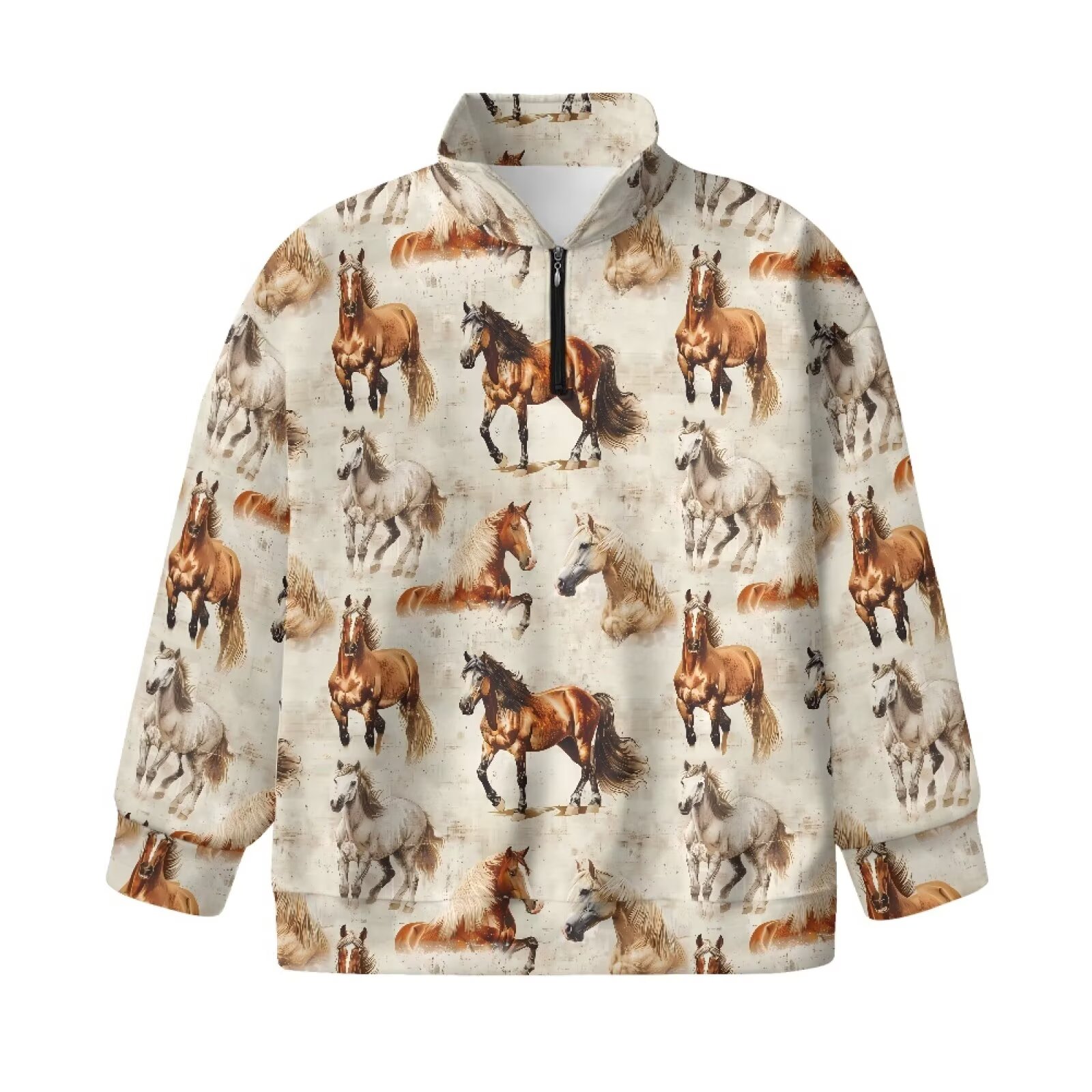 Uorisanigo Kids Girls Half Zip Pullover Sweatshirt Fall Trendy Western Horse Print Quarter Zipper Cropped Sweatshirt Loose Long Sleeve Workout Shirts Comfy Pullover Jackets
