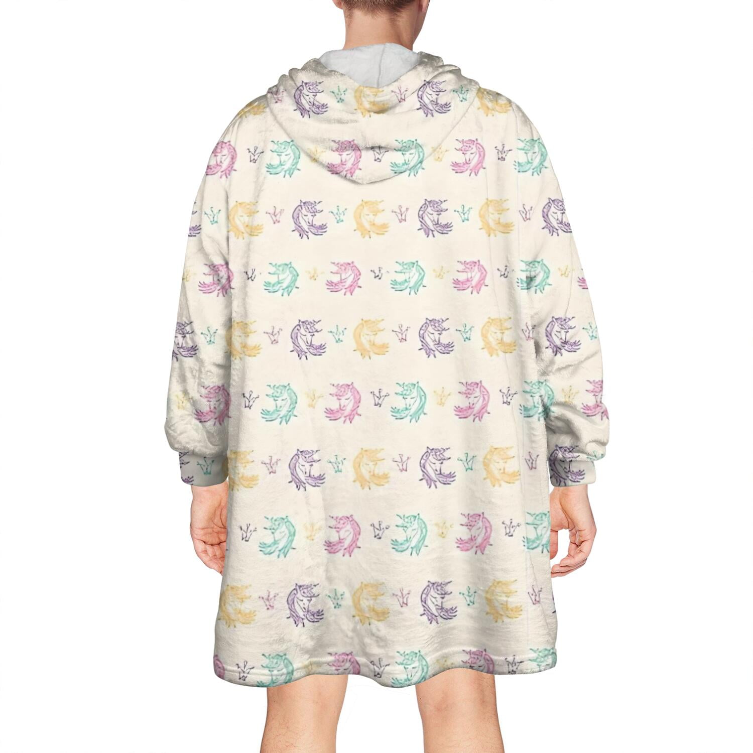 Wearable Oversized Blanket,Pastel Unicorn Pattern Wearable Blanket Hoodie for Adults,Cozy Hooded Blankets with Super Pockets,Super Warm Fuzzy Pullover for Women & Men