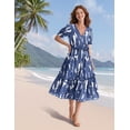 thumbnail image 4 of Vestido midi YESNO de verano con estampado floral, cuello en V, manga abullonada, 2XL, para mujer, 4 of 5