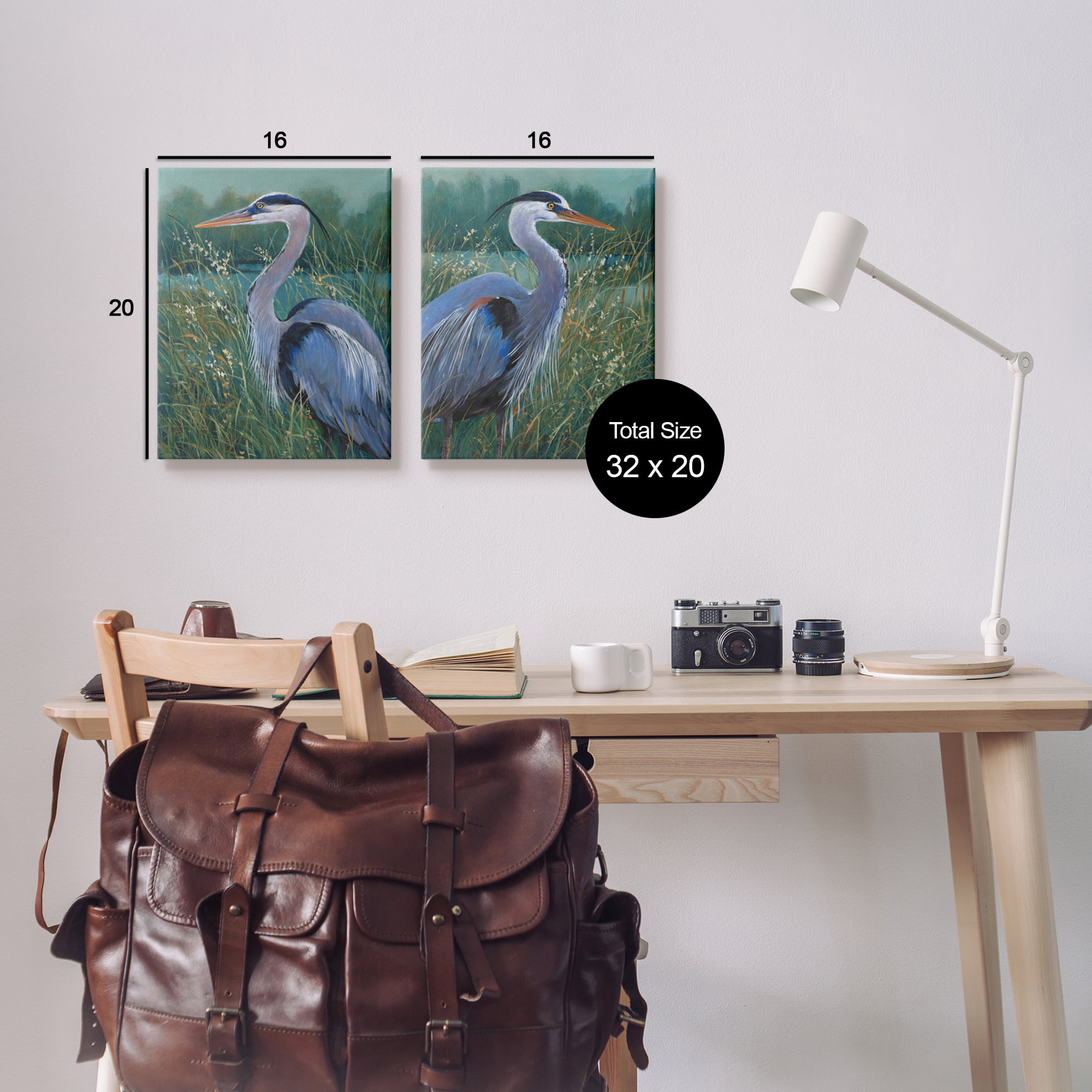 Stupell Industries Herons & Lake Landscape Animals & Insects Painting Gallery Wrapped Canvas Art Print Wall Art, 16 x 20, Set of 2