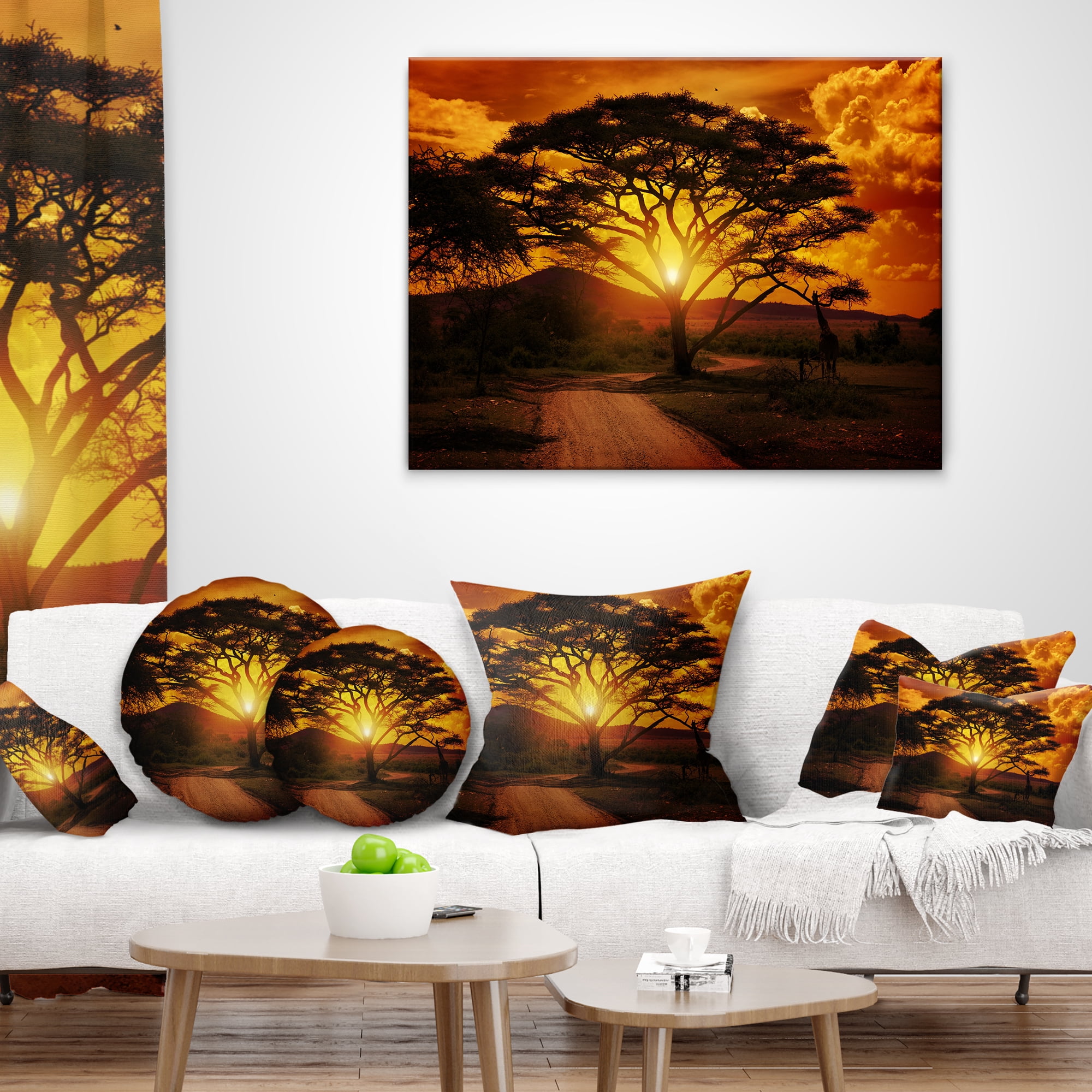 Designart African Sunset with Lonely Tree - African Landscape Printed Throw Pillow - 12x20