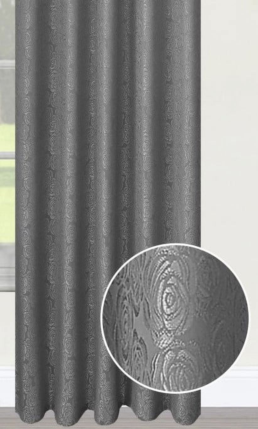 Luxury Home Textile Rustic Gray Damask Light Filtering Kitchen Curtains, 54 x 84 In (2 Panels)