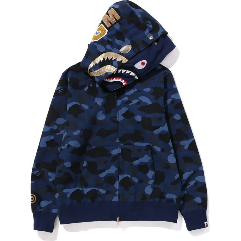 BAPE Men s and women s Gold shark head double hat camouflage hoodie men s and women s casual coat Walmart