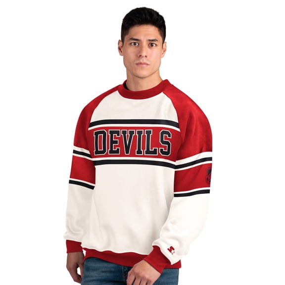 Men's Starter White New Jersey Devils Defense Fleece Crewneck Sweatshirt