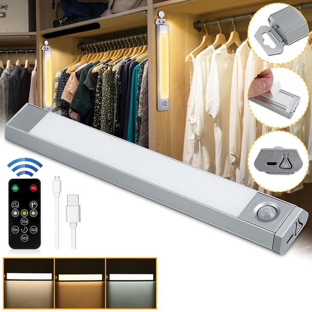 60 LED Closet Lights, USB Rechargeable Under Cabinet Light, PIR Motion Sensor LED Night Light for Closet Cupboard Pantry Stair